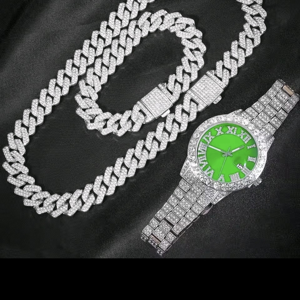 Pretty Bird Silver and Green Men's Jewelry Set